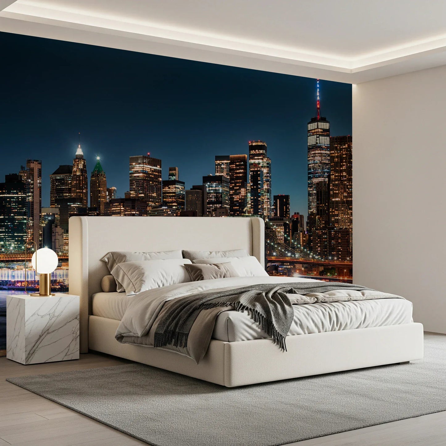 Urban Nightscape wall mural featuring bridge lights for home décor styling.