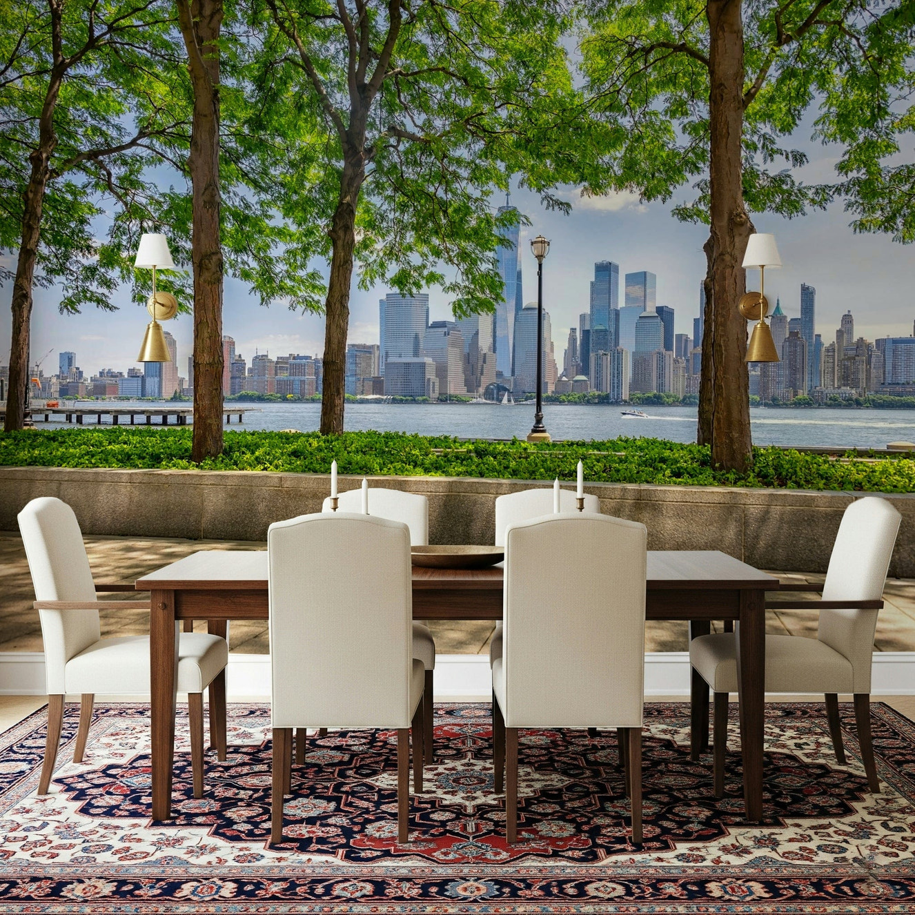 Modern city landscape wallpaper for walls greenery