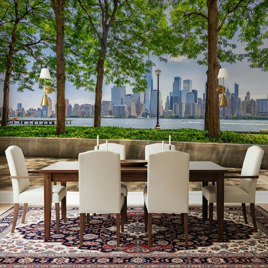 Modern city landscape wallpaper for walls greenery