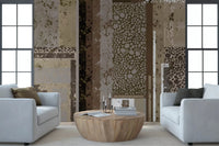 Living room area Urban Patina Collage wall mural deepens the lived-in mood.GD9599