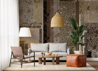 In an entryway corner, Urban Patina Collage wall mural holds aged industrial mood.GD9599
