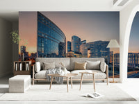 Cityscape Serenity wallpaper with wide metropolitan views for dining.