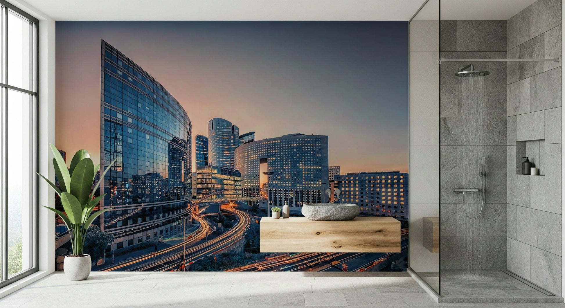Minimalist urban theme Cityscape Serenity wall mural for a feature wall.