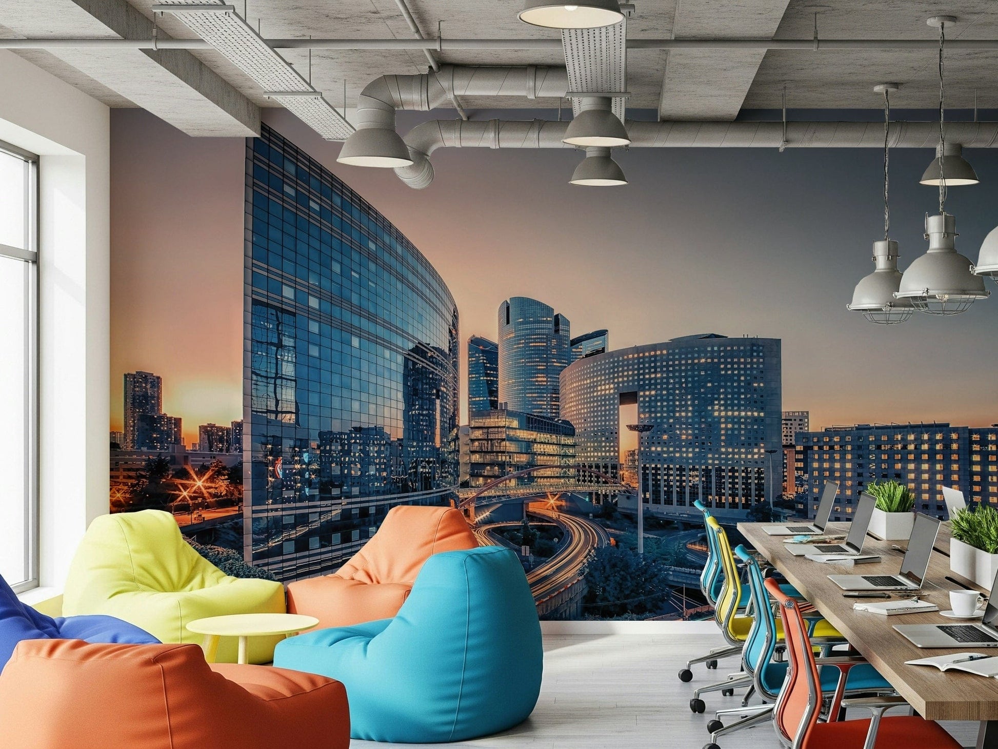 Realistic depth effect Cityscape Serenity wall mural for bedrooms.