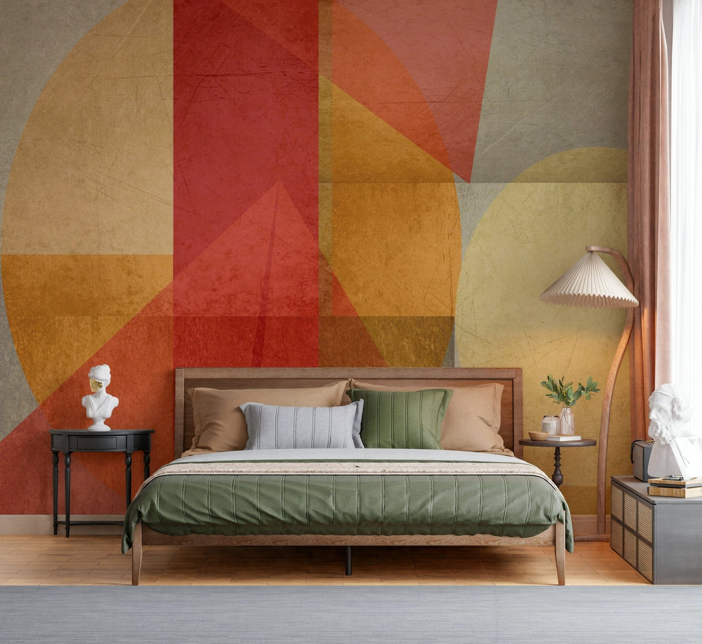 Urban Shapes Fusion wall covering vibrant, overlapping, shapes, rich colors, contemporary style.