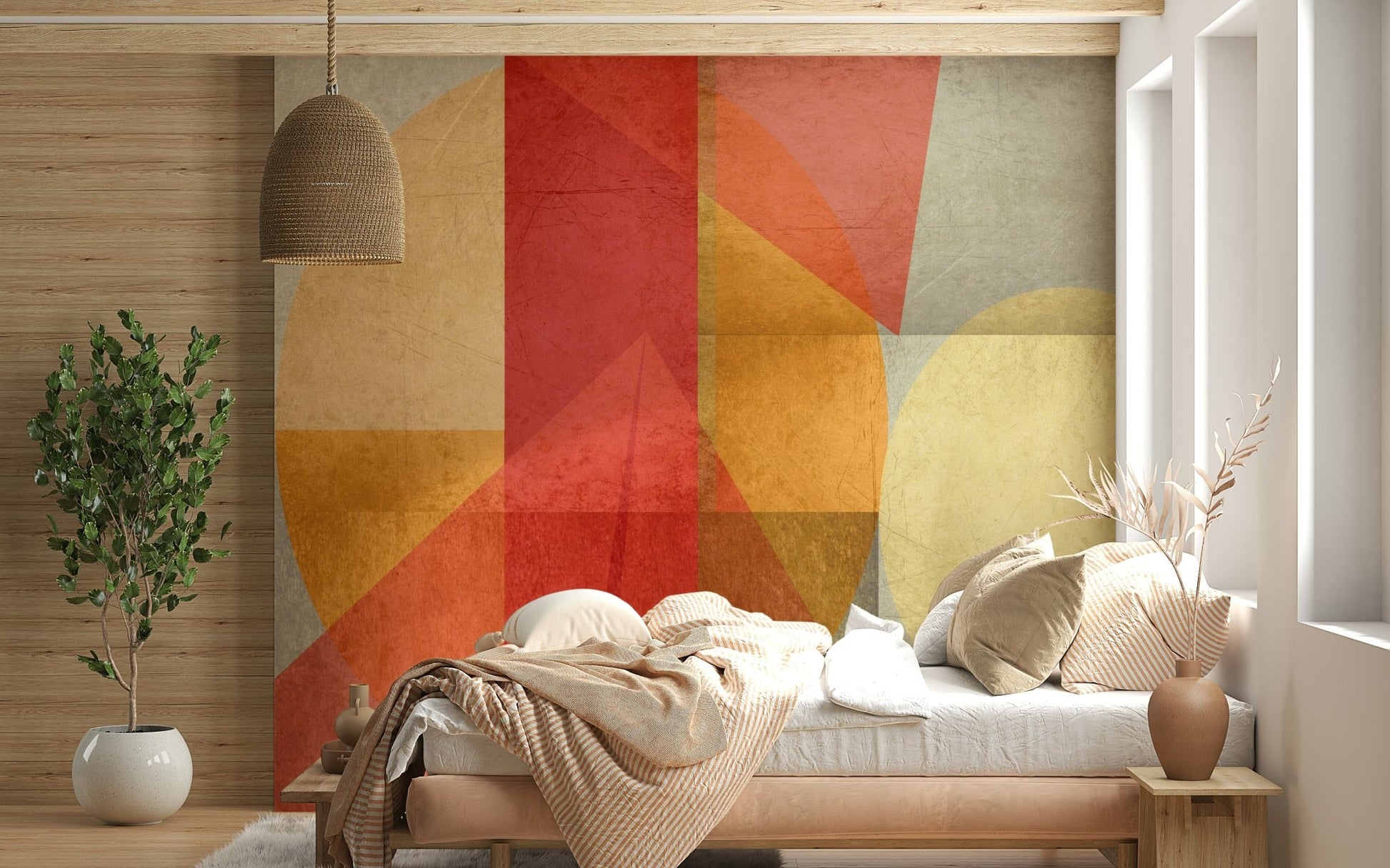 High-quality Urban Shapes Fusion mural subtle texture, artistic interpretation, great look.
