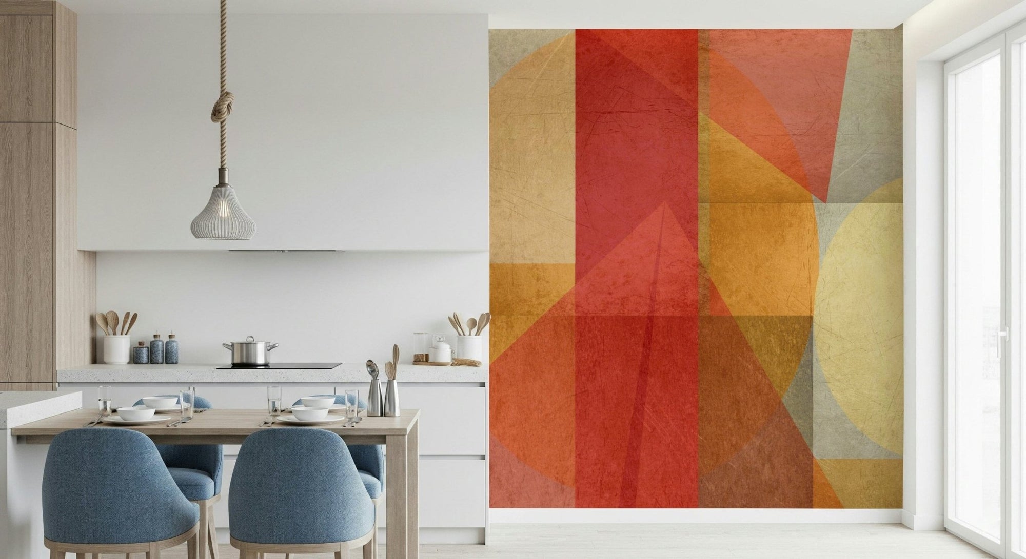 Urban Shapes Fusion abstract wall mural with layered geometric shapes and texture., GD6690