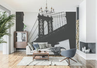 A peaceful modern abstract mural on decorative wallpaper.