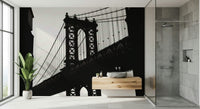 An artistic abstract bridge mural on minimalist wallpaper.
