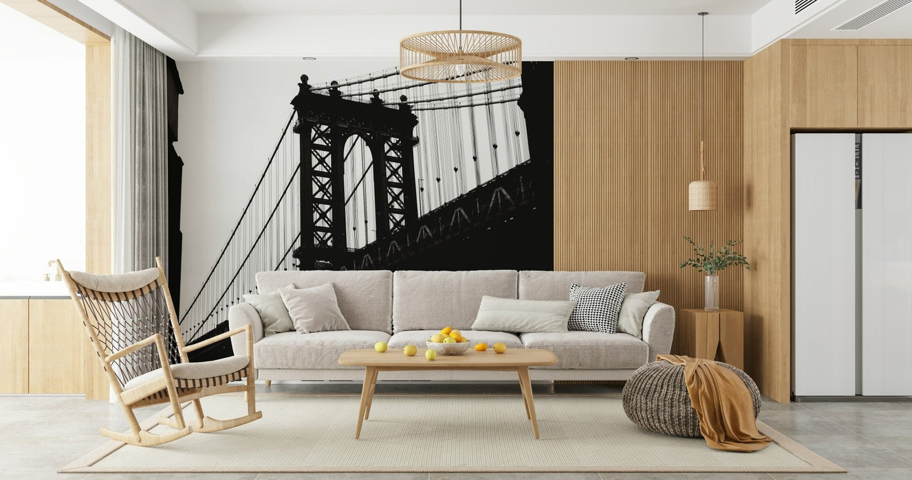 A beautiful bridge silhouette wallpaper mural for a modern, urban-themed room.