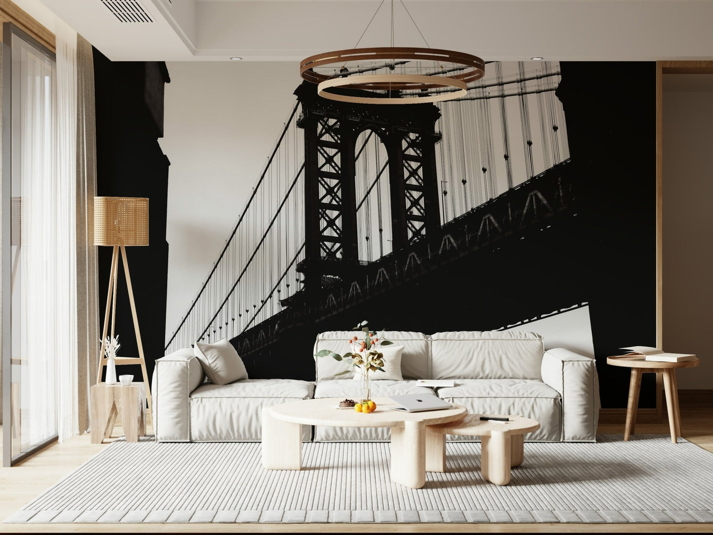 A graceful subtle pattern wall mural in cool, dark tones.