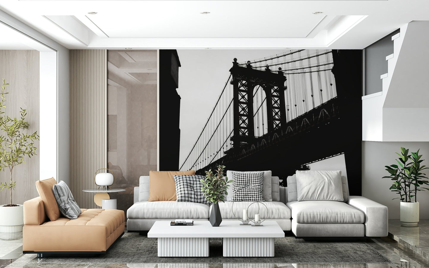 A beautiful modern art wall mural of delicate lines.