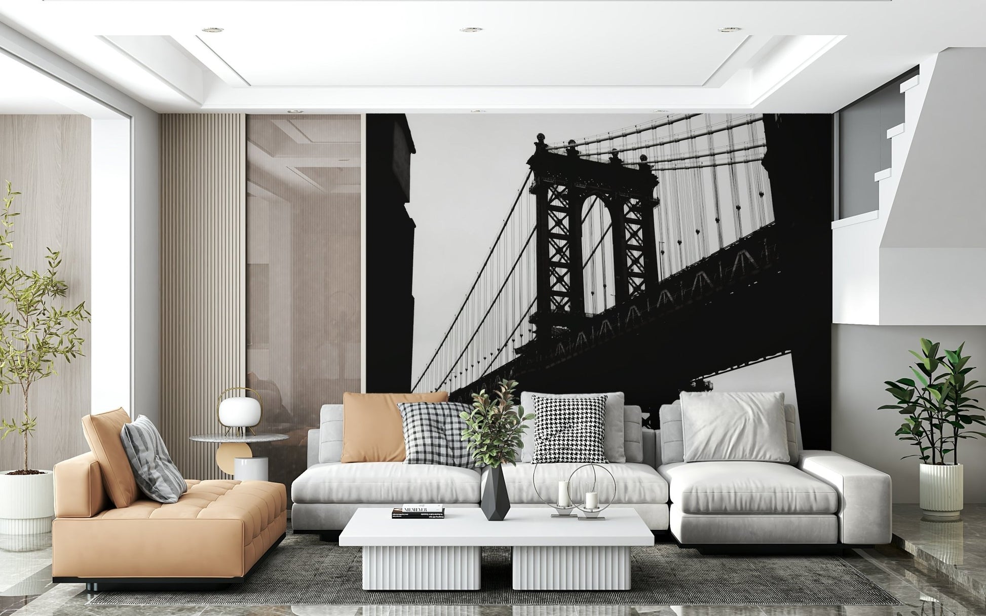 A beautiful modern art wall mural of delicate lines.