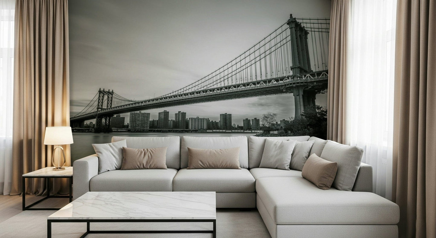 Graphic Monochrome design mural, symmetrical suspension Bridge wallpaper., GD6899