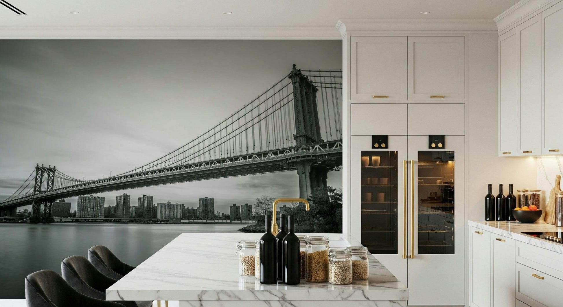 Iconic suspension Bridge wall mural, detailed Monochrome architecture wallpaper., GD6899