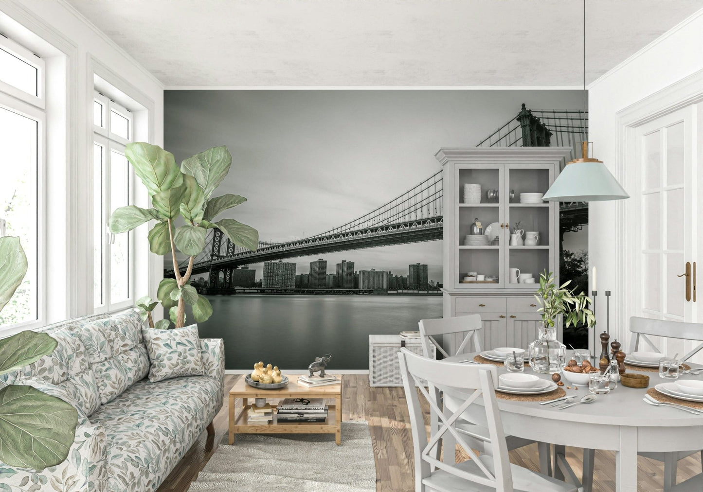 New York Bridge structure wall mural, classic black white Monochrome style., GD6899