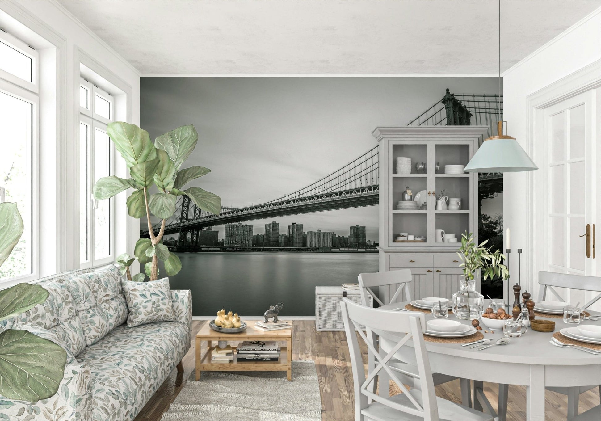 New York Bridge structure wall mural, classic black white Monochrome style., GD6899