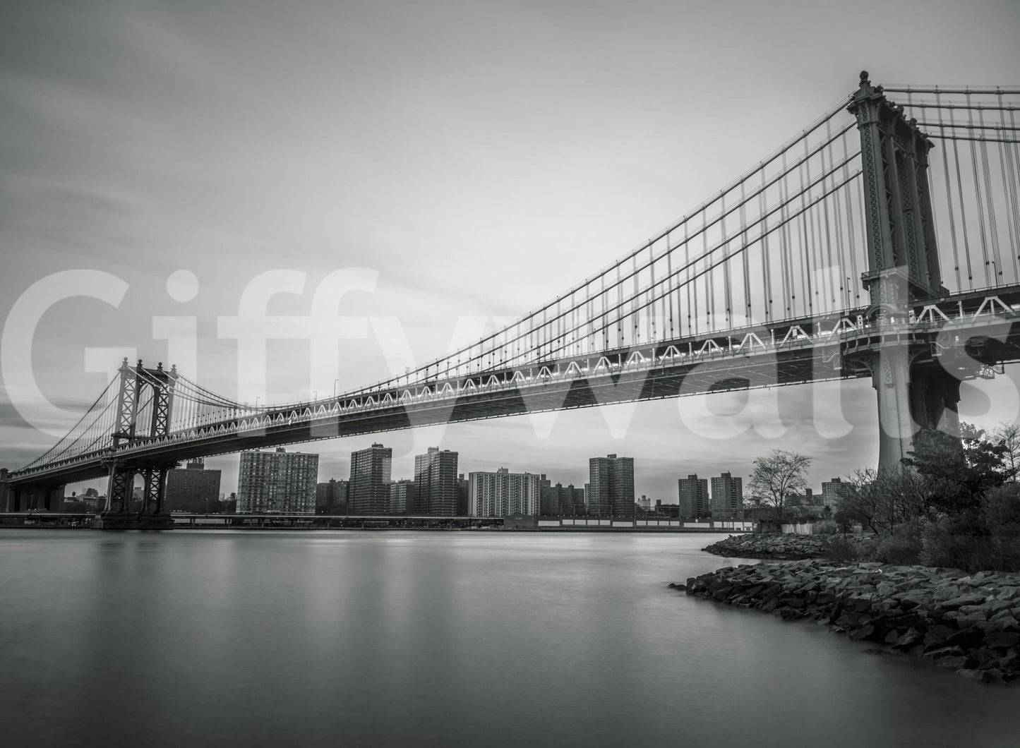 Powerful architectural Urban Span wallpaper, sophisticated black white mural., GD6899