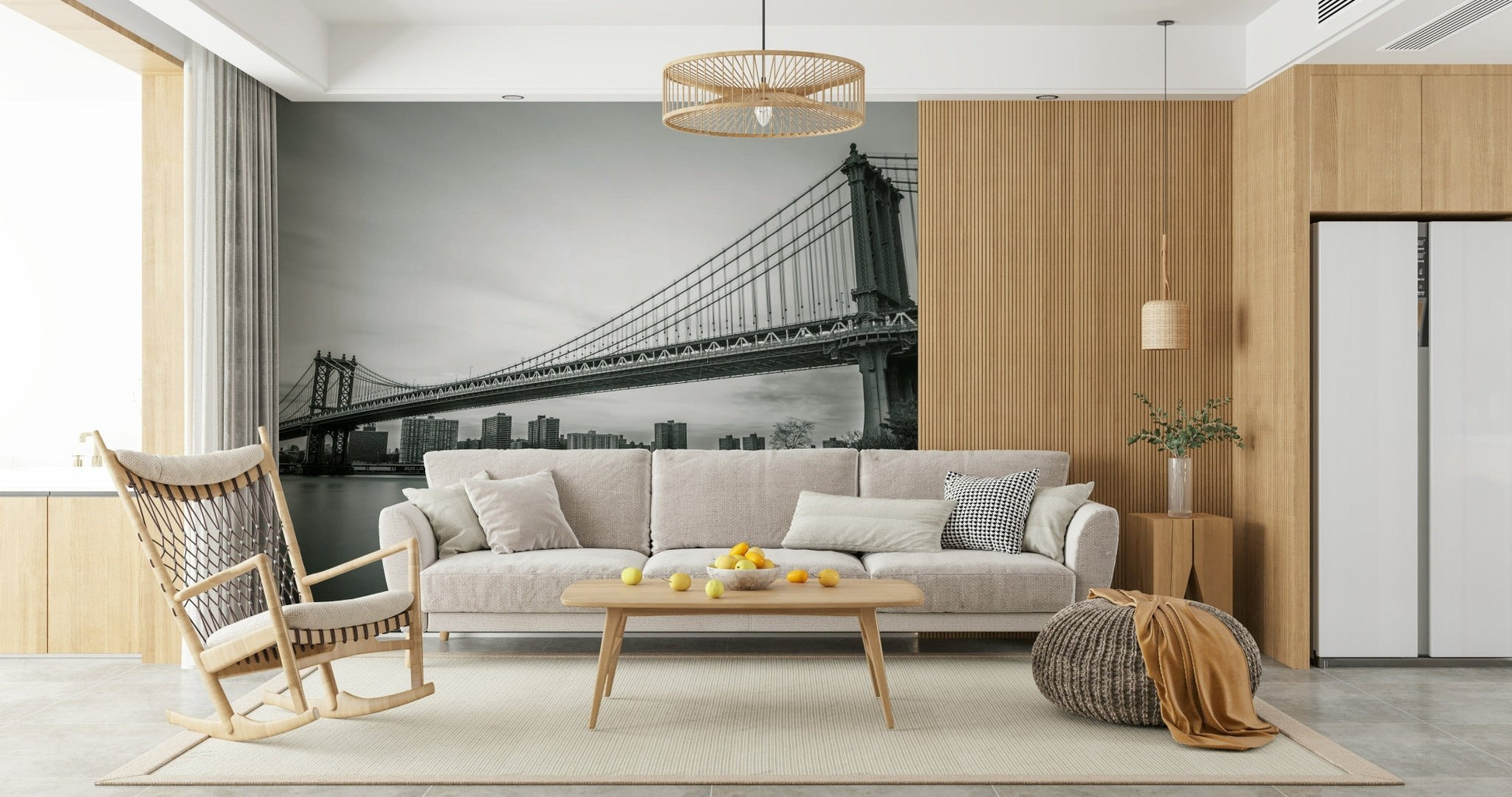 Bridge over East River Monochrome wallpaper, city backdrop Urban Span mural., GD6899