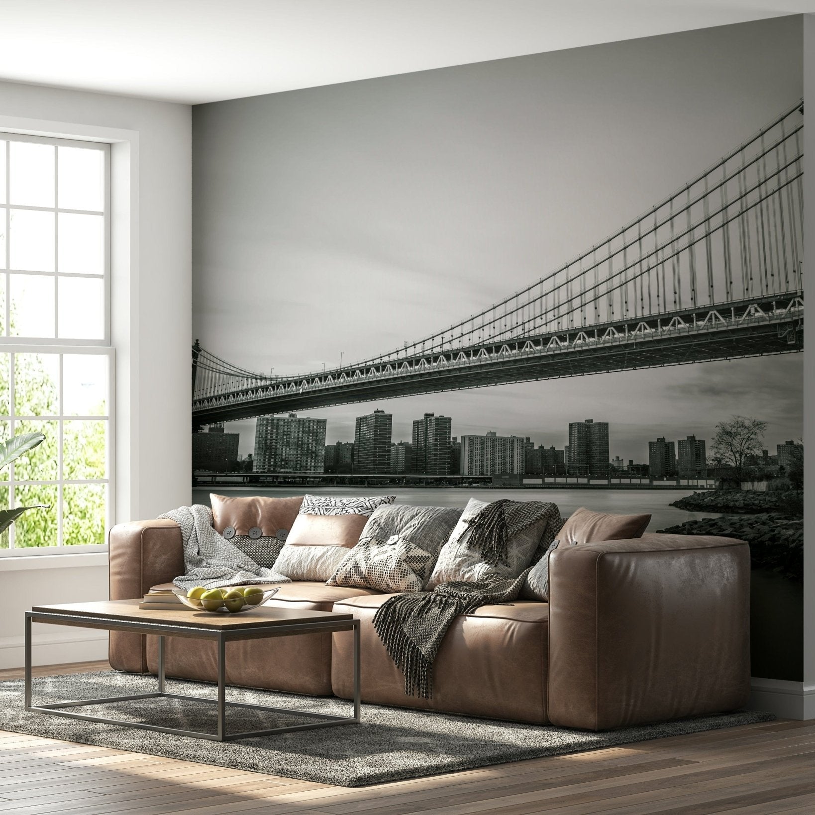 Long exposure water effect Monochrome mural, dramatic Bridge wallpaper., GD6899