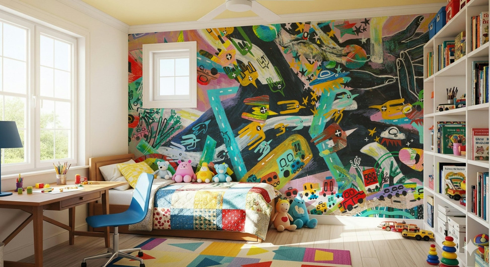 An artistic minimalist design mural for home decor.