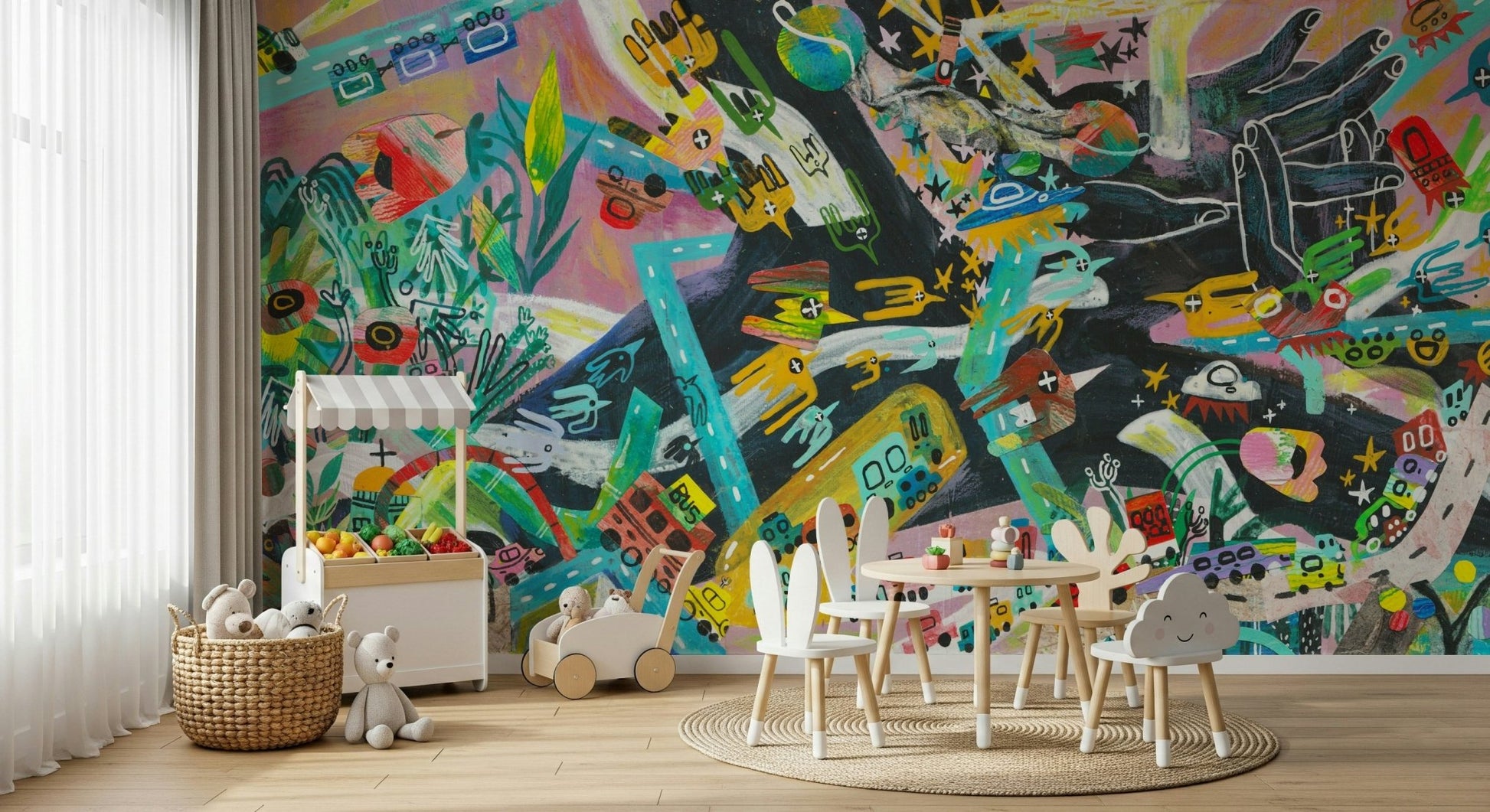 A calming modern pattern wallpaper mural that defines a space.