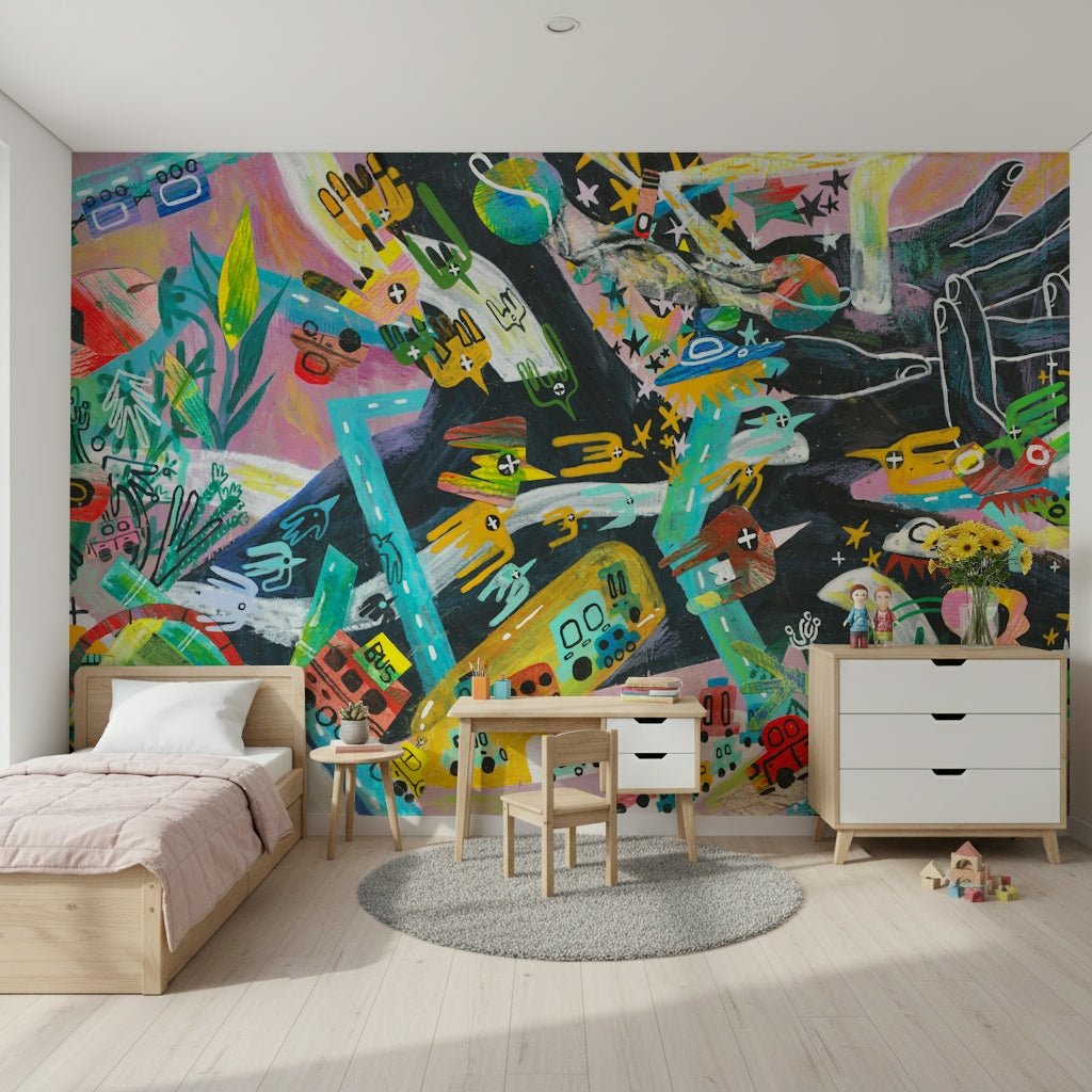 A serene modern urban pattern wall mural for your decor.