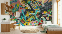 A contemplative geometric design wallpaper mural for a feature wall.