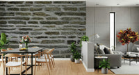Industrial dining room featuring urban stone wallpaper.