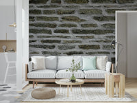 Detail shot of the gray urban stone mural.