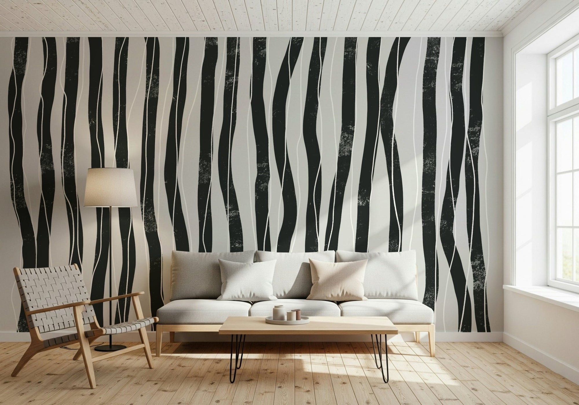 Urban Stripes Wall Mural with bold dark wavy vertical bars, GD5435