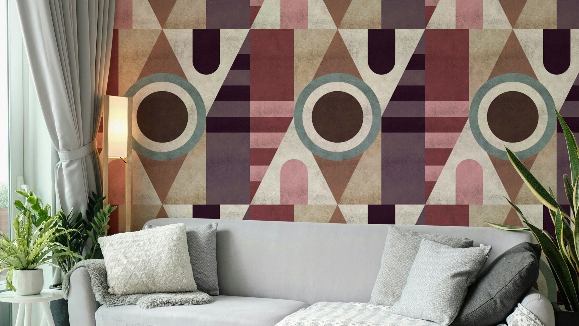 Urban-inspired geometric textured wallpaper for living rooms

