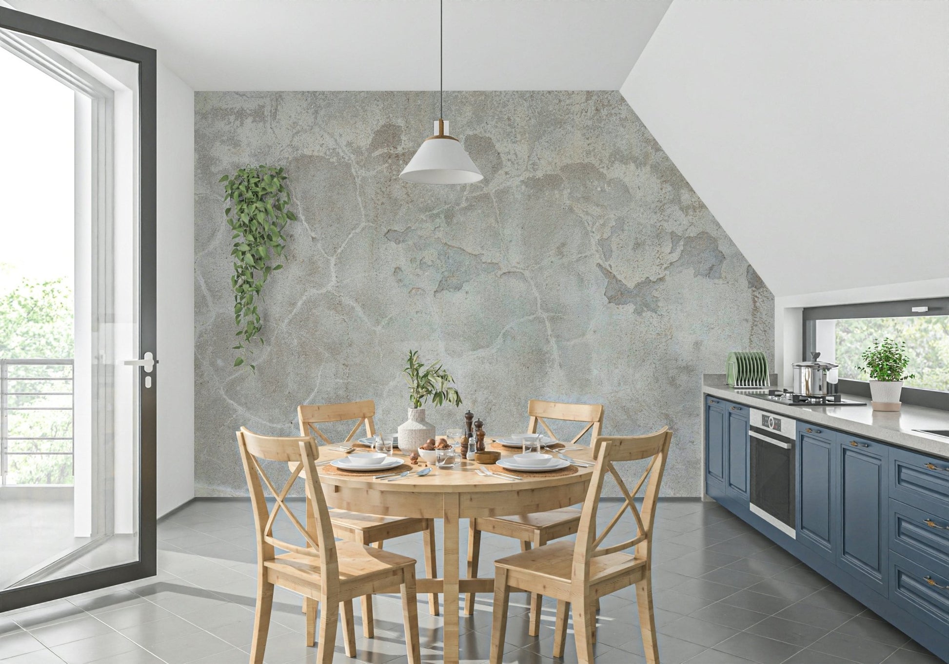 Full view of a living area featuring the elegant Urban Texture Wall Mural., GD6156