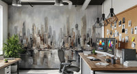 Urban Tide cityscape reflection wall mural showing skyline and water