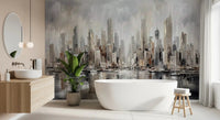 Urban Tide cityscape reflection wall mural with layered urban textures