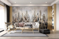 Living room styled with Urban Tide cityscape reflection wall mural skyline