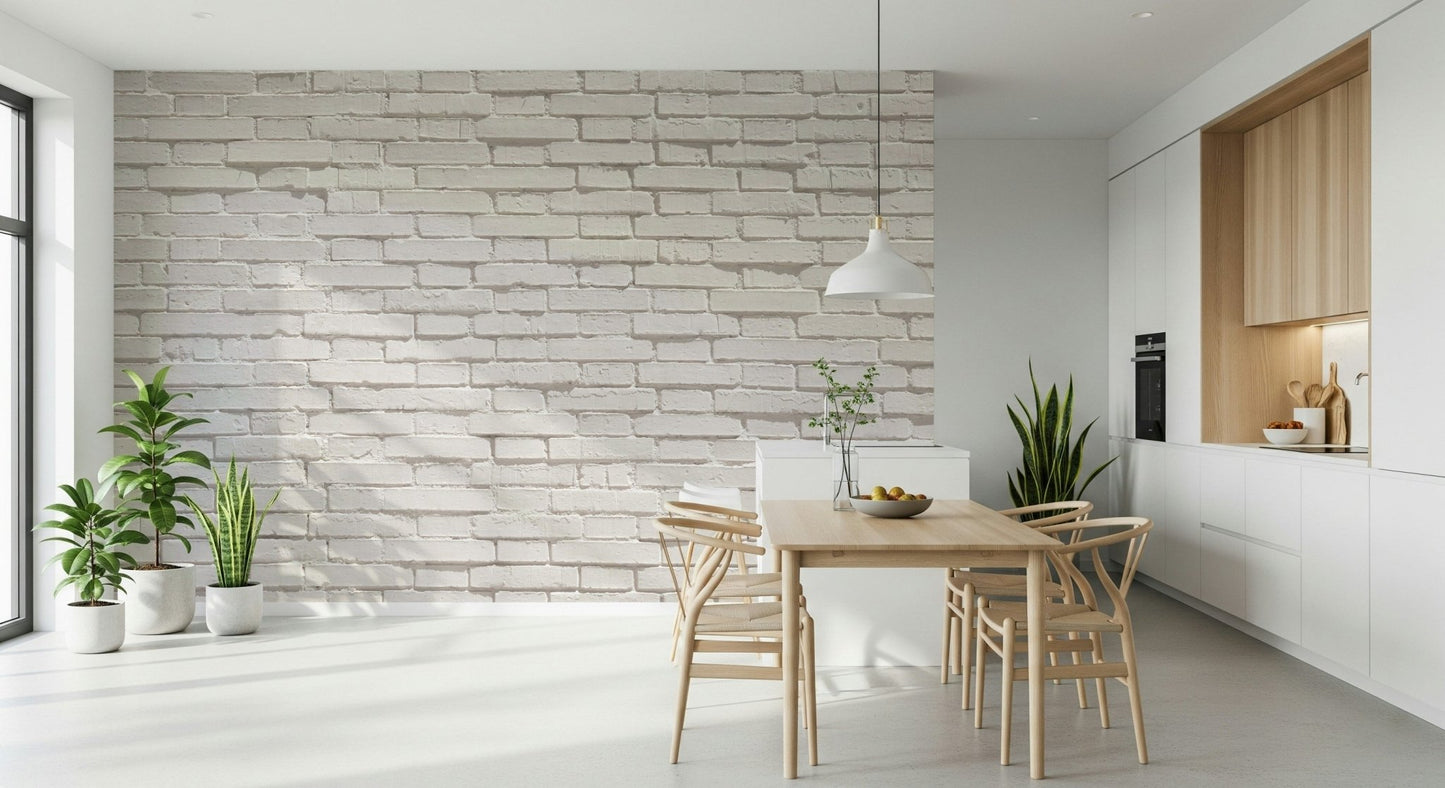 Installation corner showing the easy application of the Urban White stick mural.