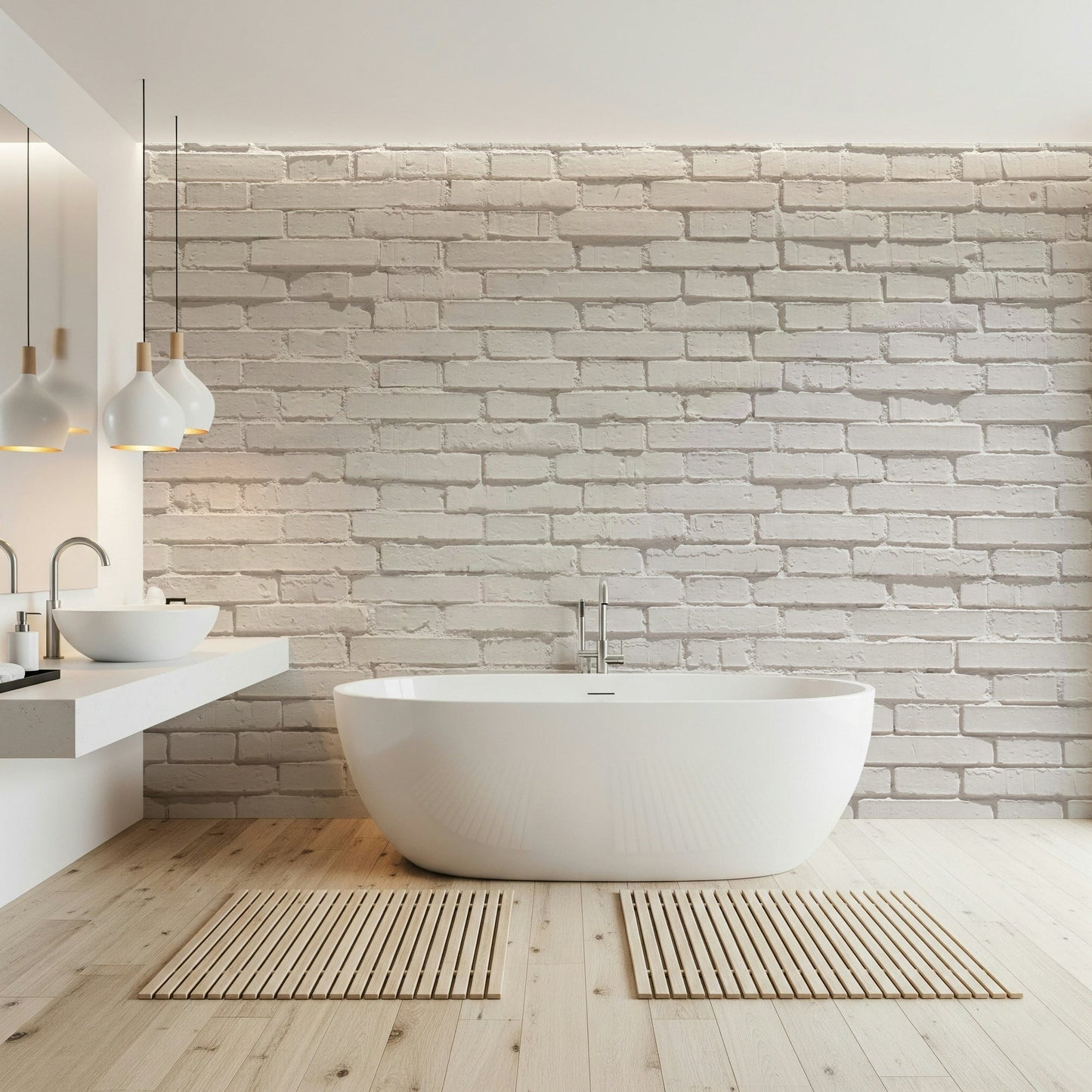 Photorealistic white brick pattern of the texture wallpaper for walls in sunlight.