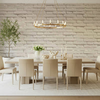 Vertical shot emphasizing the clean lines of the Urban White Brick Wall Mural.