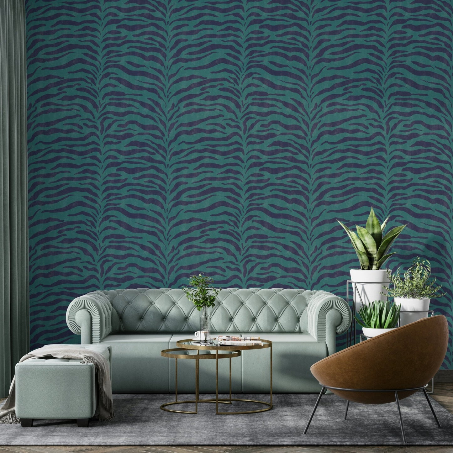 The mural is installed in a modern, minimalist living room. GD3725

