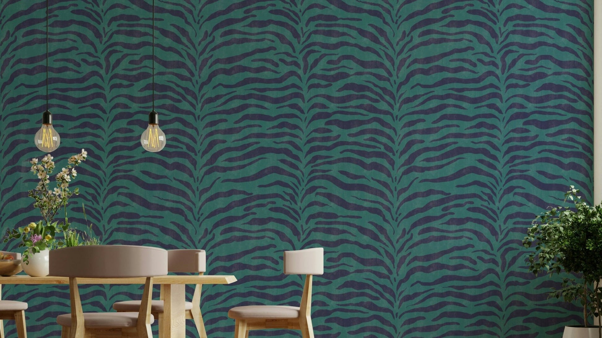 The image shows a full wall with a high-contrast black and white striped design. GD3725

