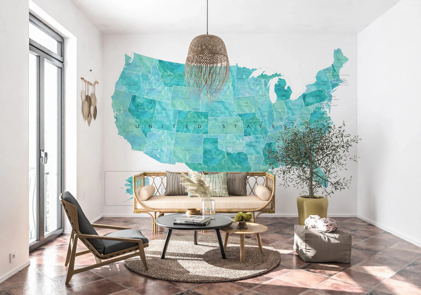 USA Map with States and Capitals wall mural with clear state border detail