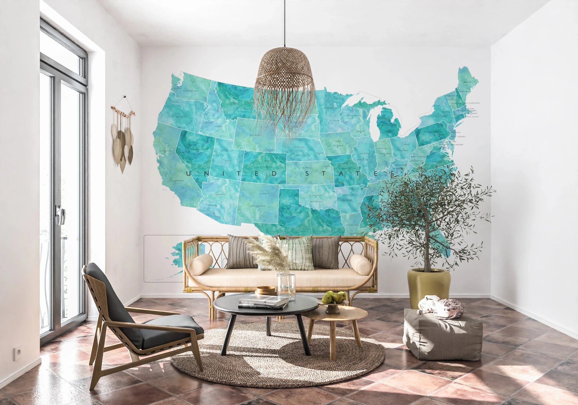 USA Map with States and Capitals wall mural with clear state border detail