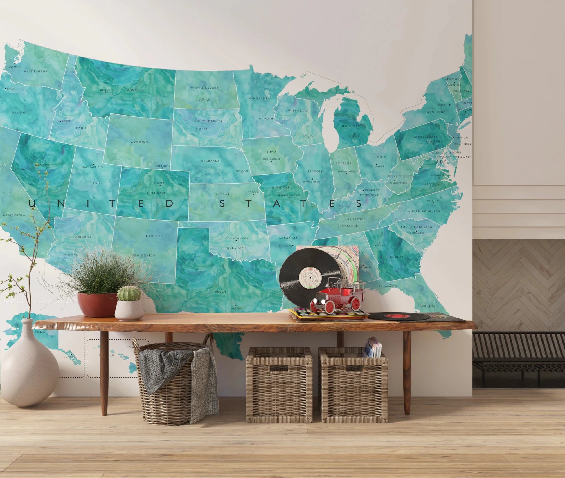 USA Map with States and Capitals wall mural showing capitals across the USA