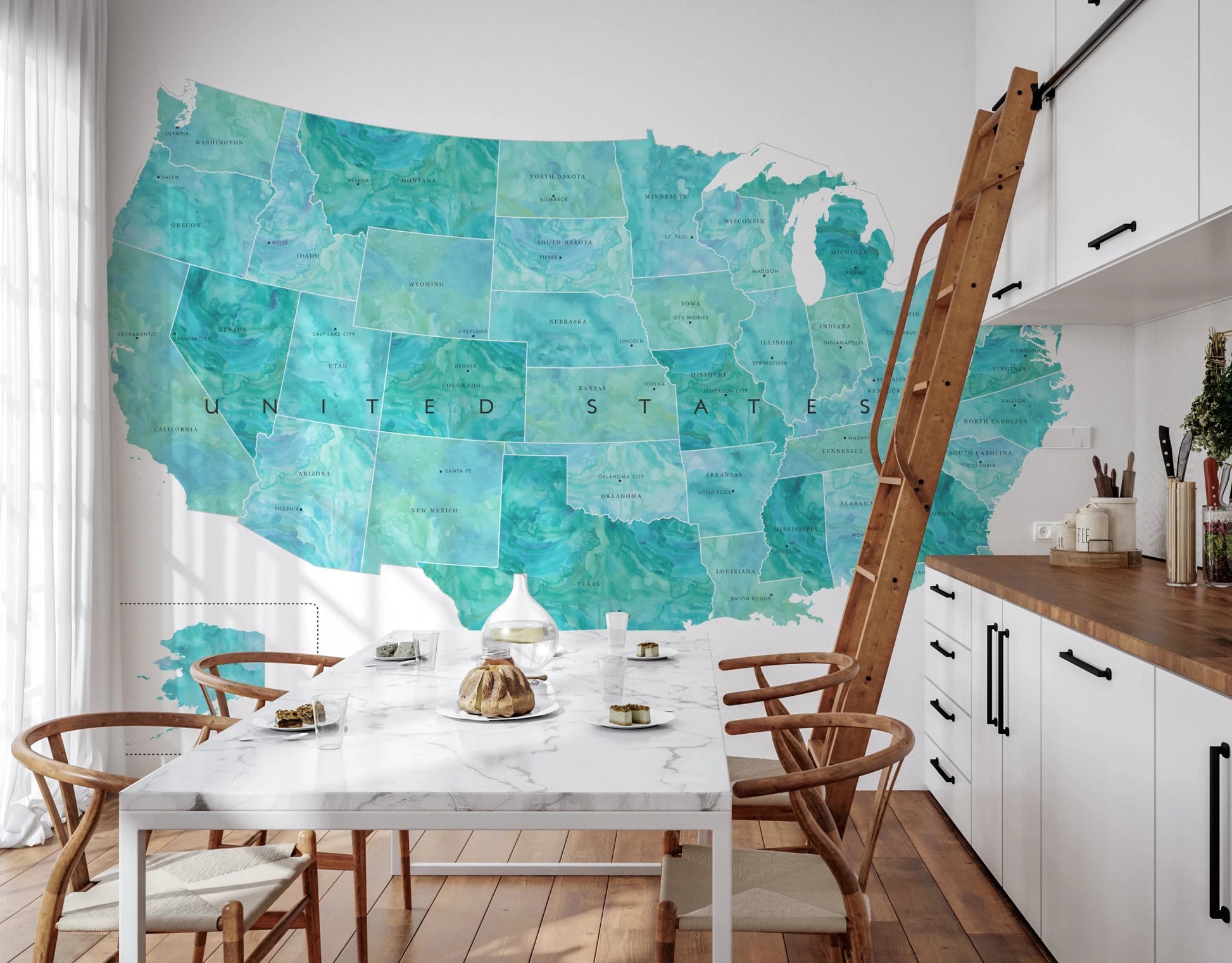 USA Map with States and Capitals wall mural featuring all state names