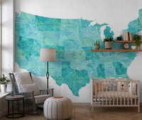 Teal-toned USA Map with States and Capitals wall mural with map texture