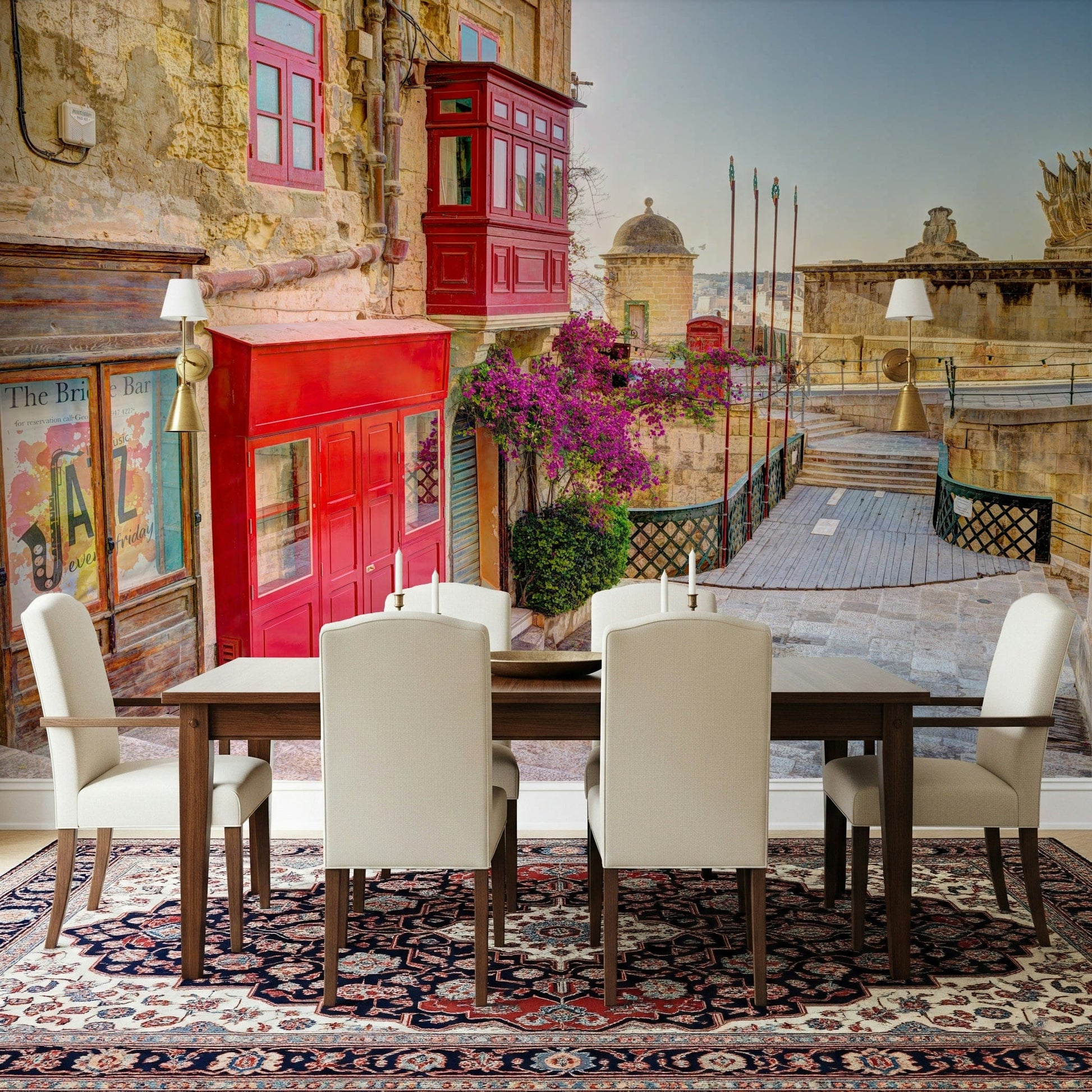 Valletta's Charm Wall Mural creating a focal point in a contemporary lounge.
