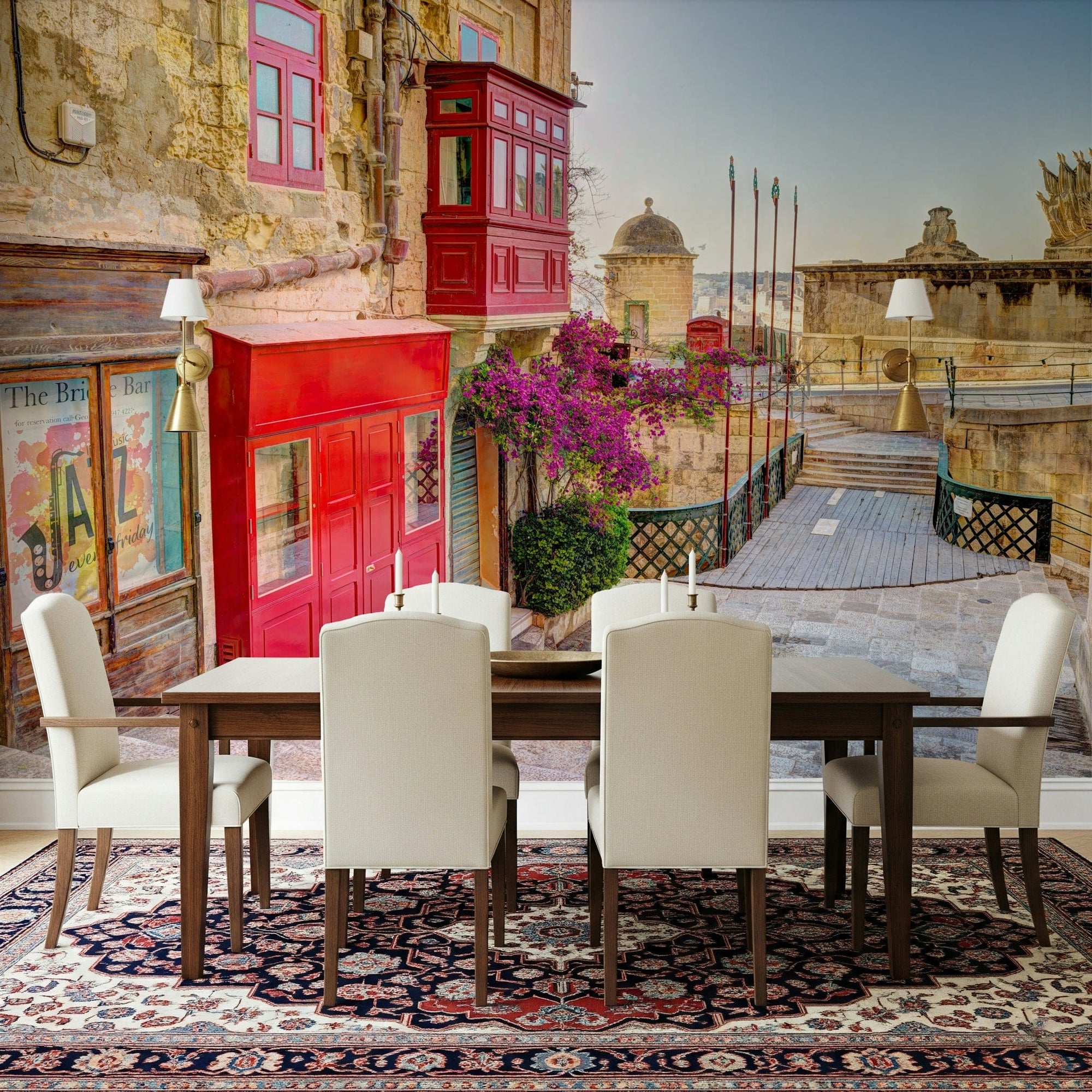 Valletta's Charm Wall Mural creating a focal point in a contemporary lounge., GD4999