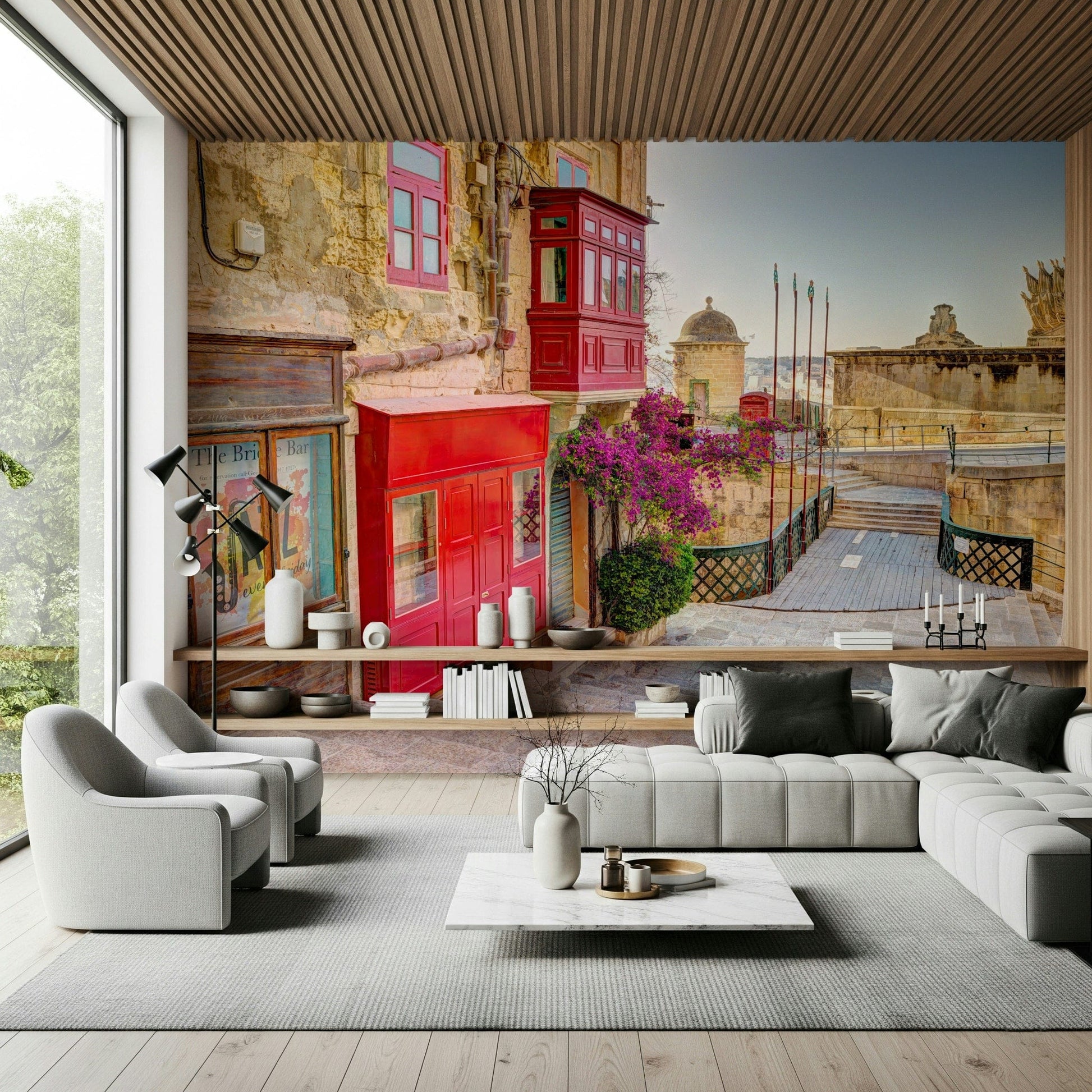 Valletta's Charm Wall Mural styled in a professional home office setting.