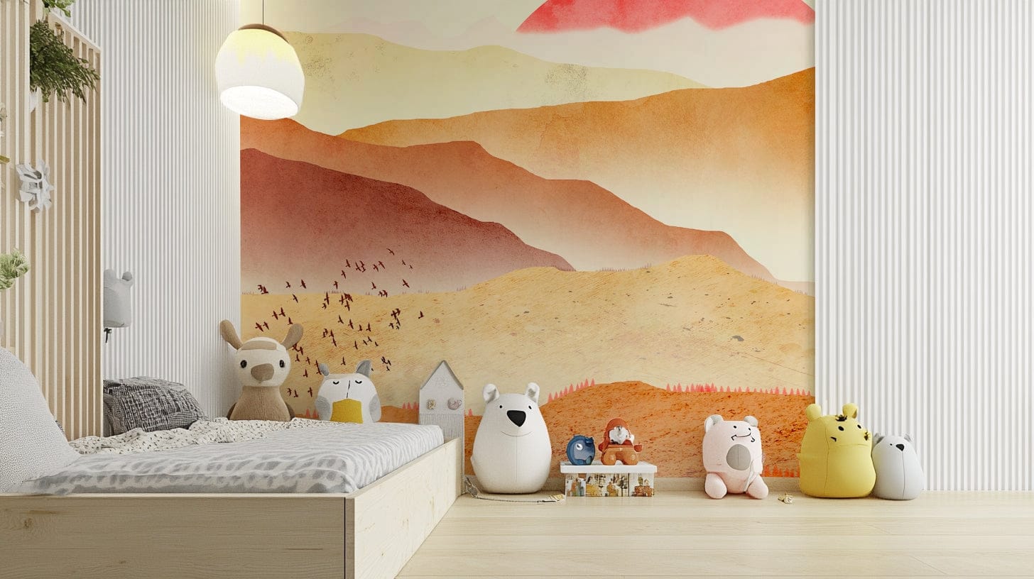 Red sun and hill layers wallpaper

